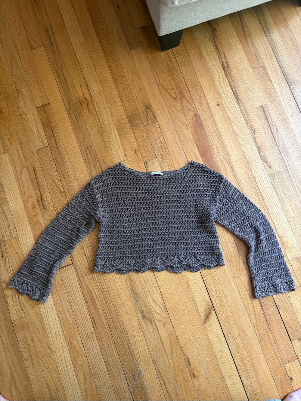 Crochet Knit Cropped Sweater in Brown